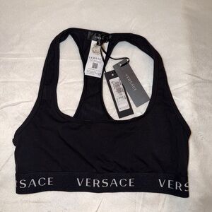 Versace Black Logo Band Racerback Bralette